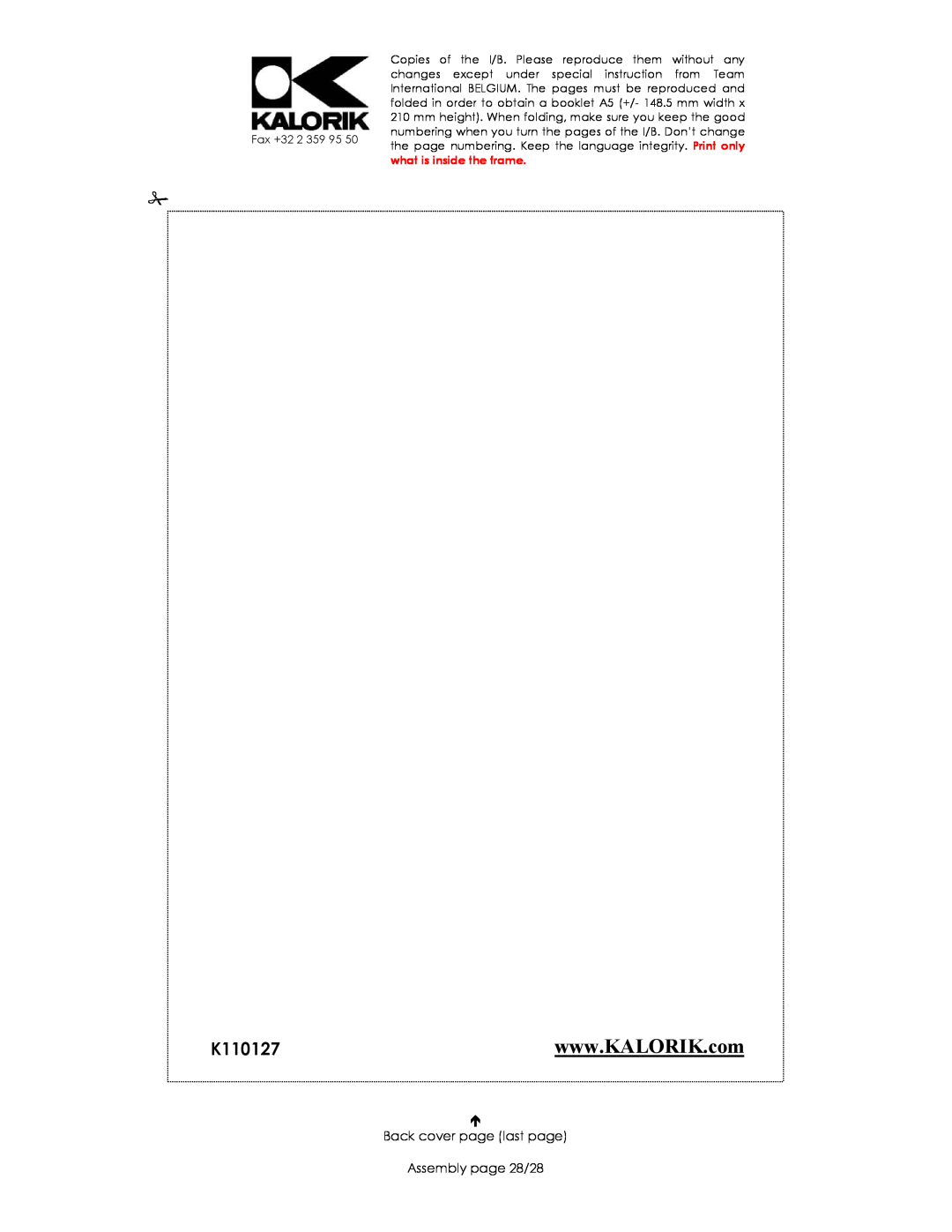 Kalorik USK MCH 33526 manual Back cover page last page Assembly page 28/28 