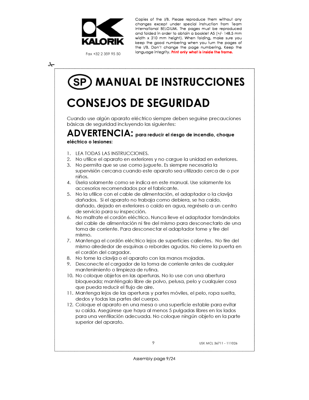 Kalorik USK MCL 36711 manual Consejos De Seguridad 