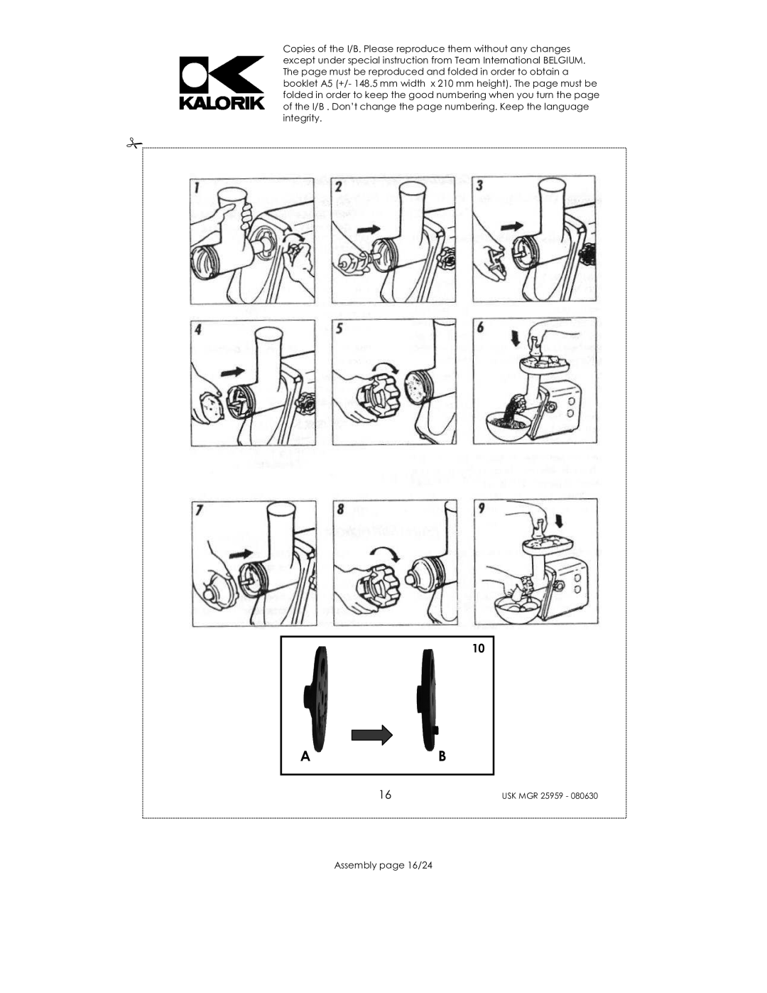 Kalorik USK MGR 25959 manual Assembly page 16/24 