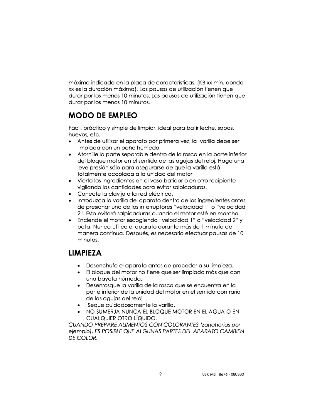 Kalorik USK MS 18676 manual Modo De Empleo, Limpieza 