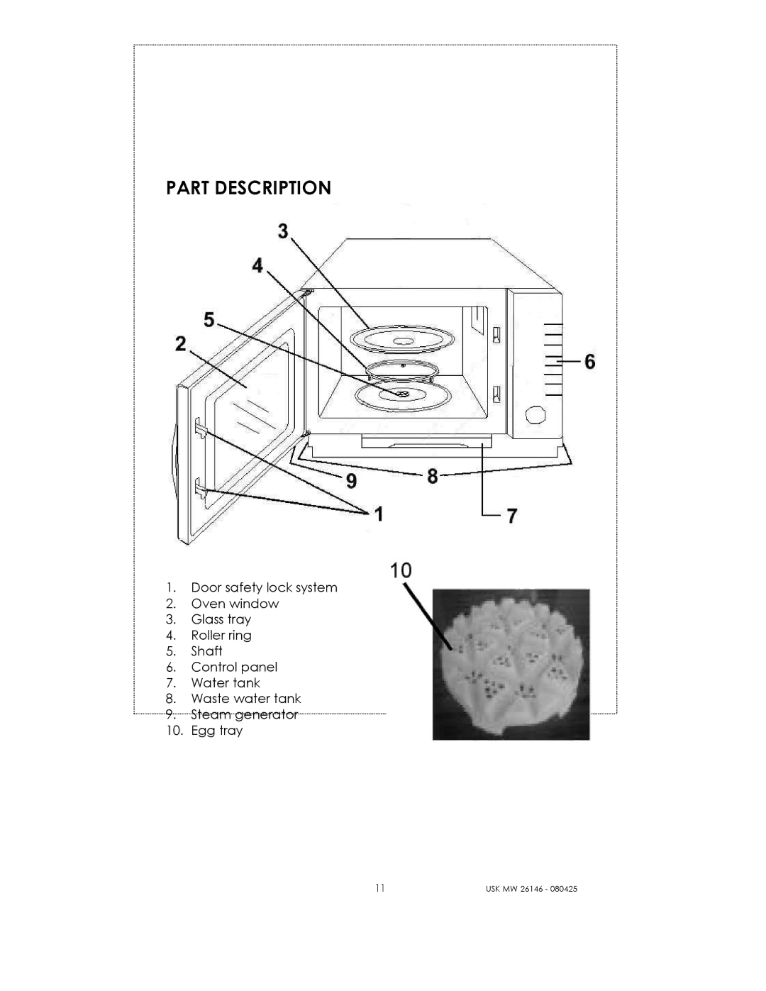 Kalorik USK MW 26146 manual Part Description 