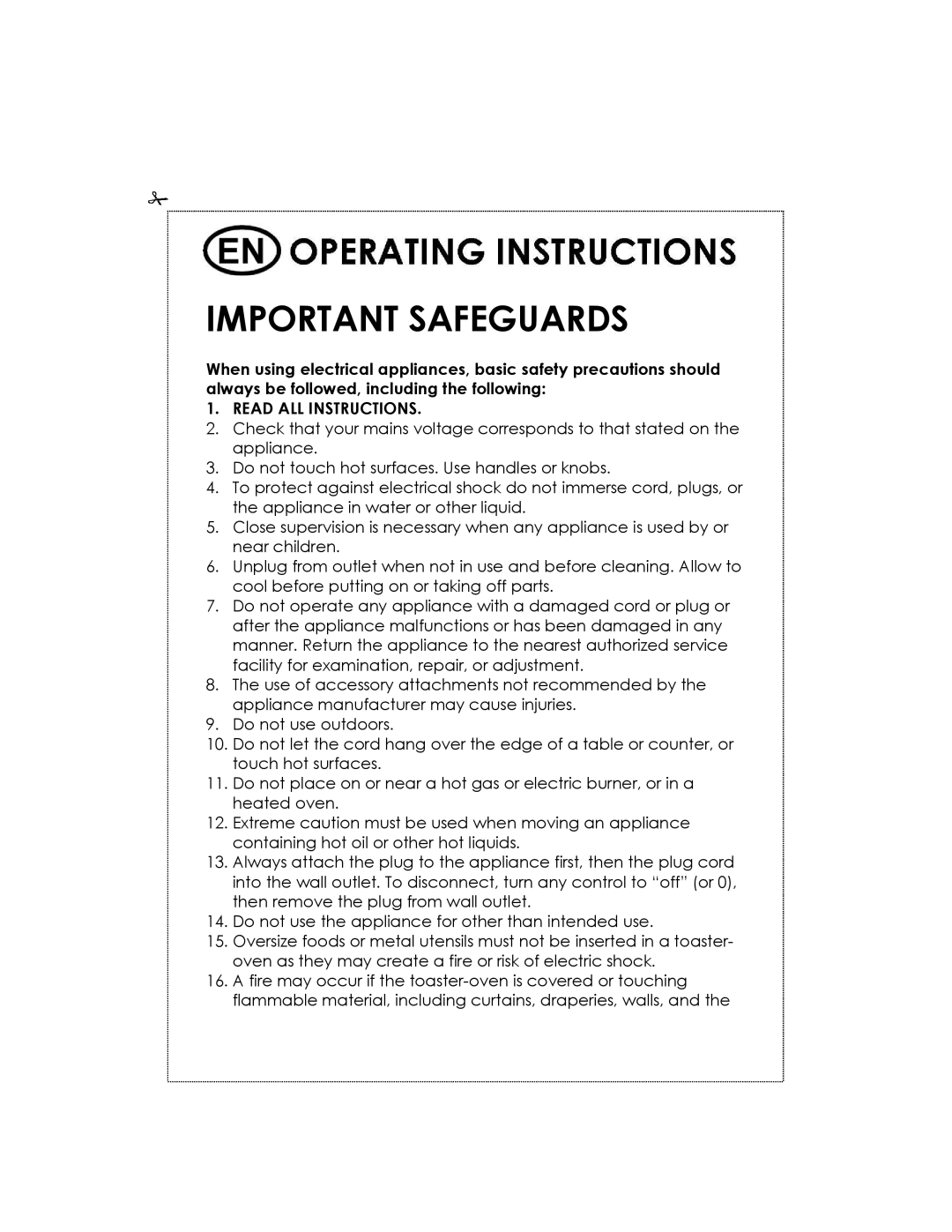 Kalorik USK OV 32091 manual Important Safeguards 