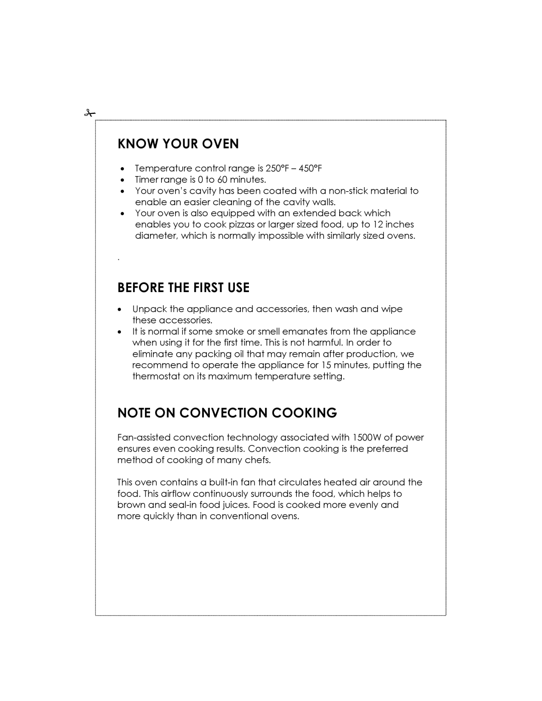 Kalorik USK OV 32091 manual Know Your Oven, Before The First Use, Note On Convection Cooking 