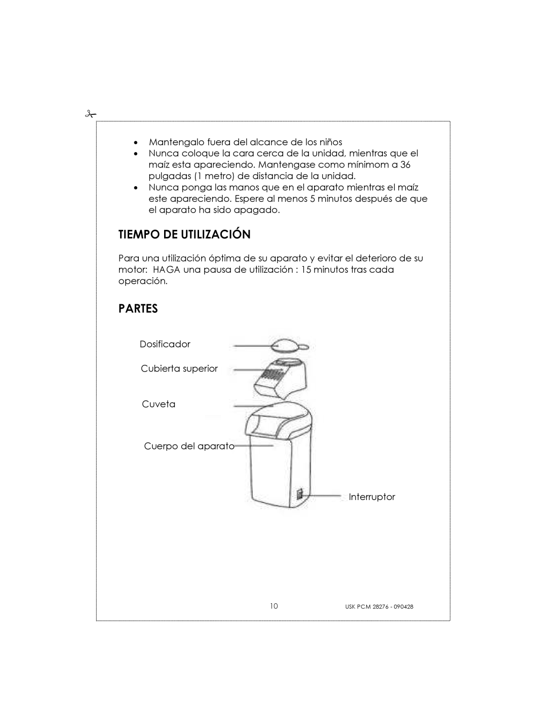 Kalorik USK PCM 28276 manual Tiempo DE Utilización, Partes 