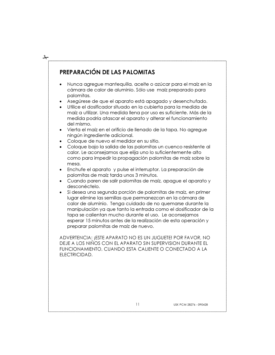 Kalorik USK PCM 28276 manual Preparación De Las Palomitas 