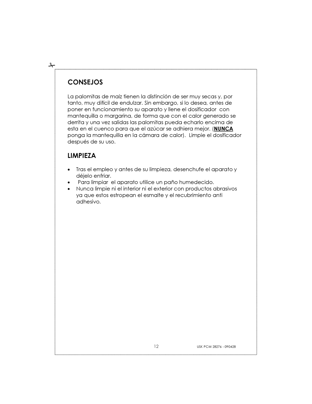 Kalorik USK PCM 28276 manual Consejos, Limpieza 