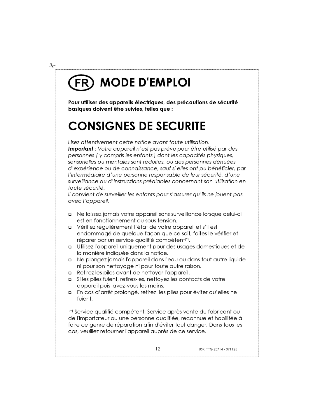 Kalorik USK PPG 25714 manual Consignes DE Securite 