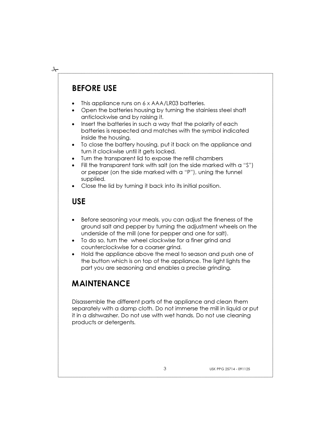 Kalorik USK PPG 25714 manual Before USE, Use, Maintenance 