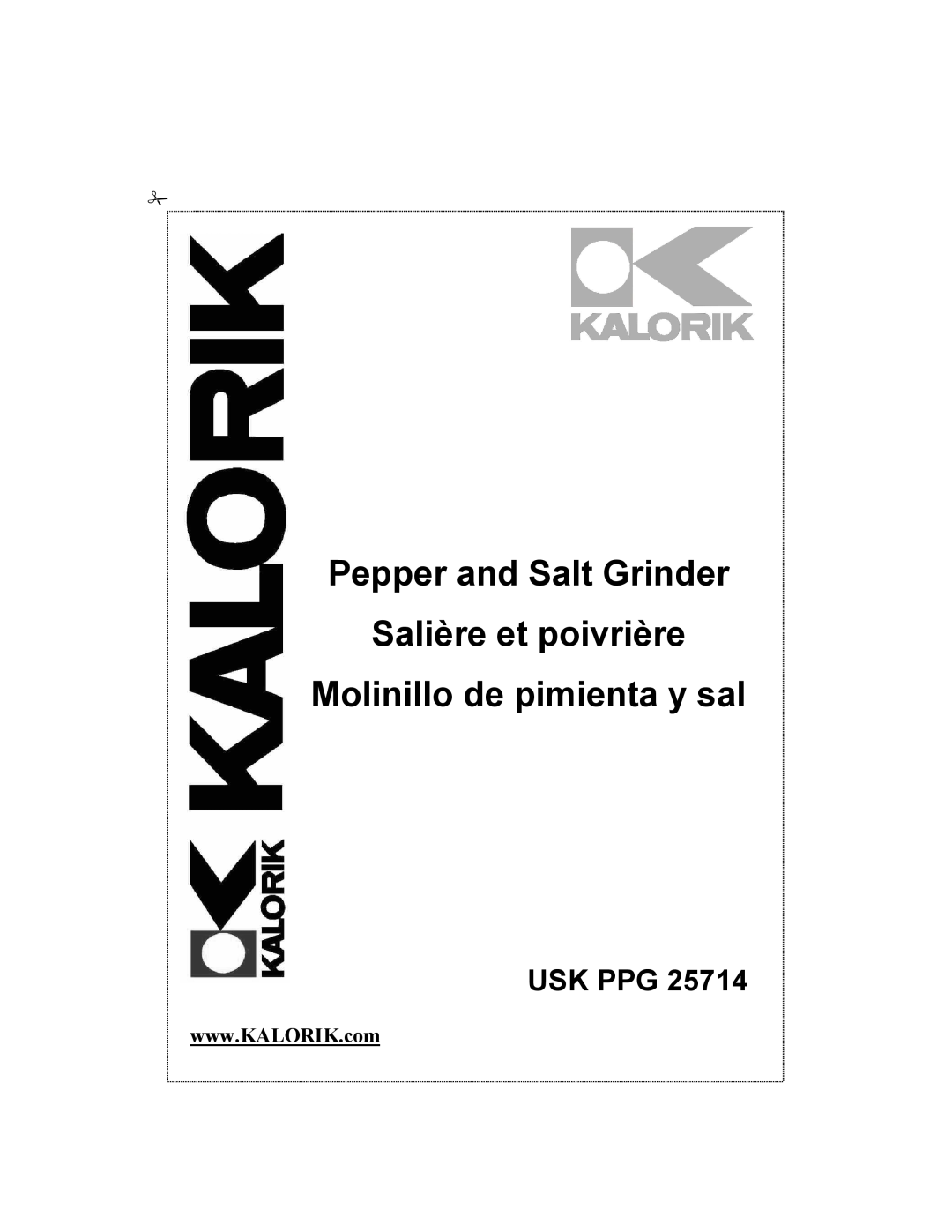 Kalorik USK PPG 25714 manual Pepper and Salt Grinder Salière et poivrière, Molinillo de pimienta y sal, Usk Ppg 