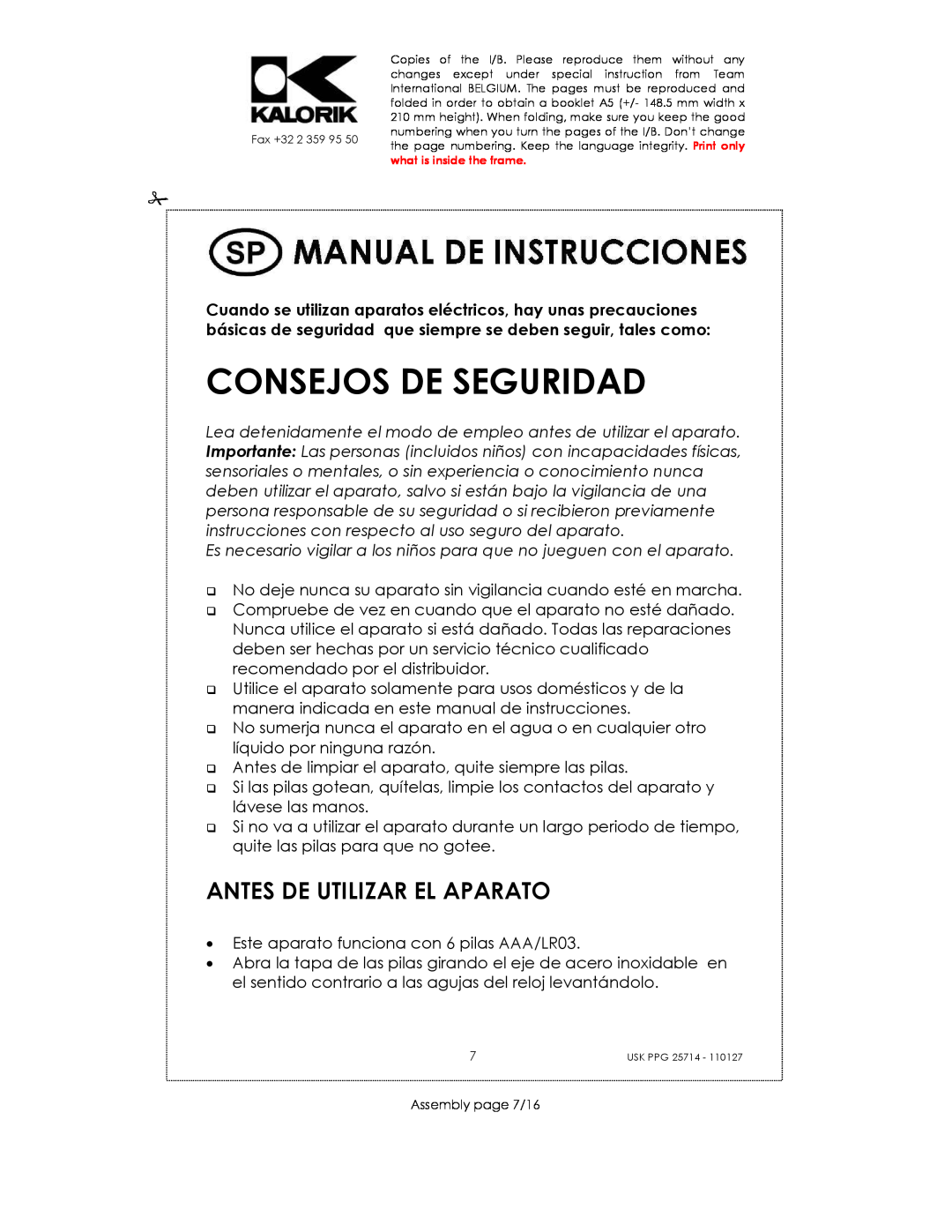 Kalorik USK PPG 25714 manual Consejos De Seguridad, Antes De Utilizar El Aparato 
