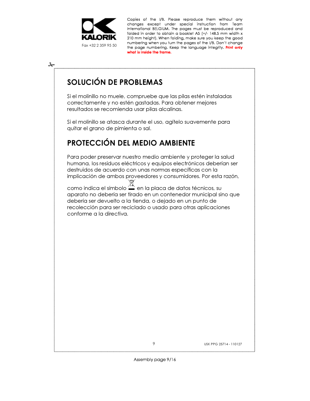 Kalorik USK PPG 25714 manual Solución De Problemas, Protección Del Medio Ambiente, Assembly page 9/16 