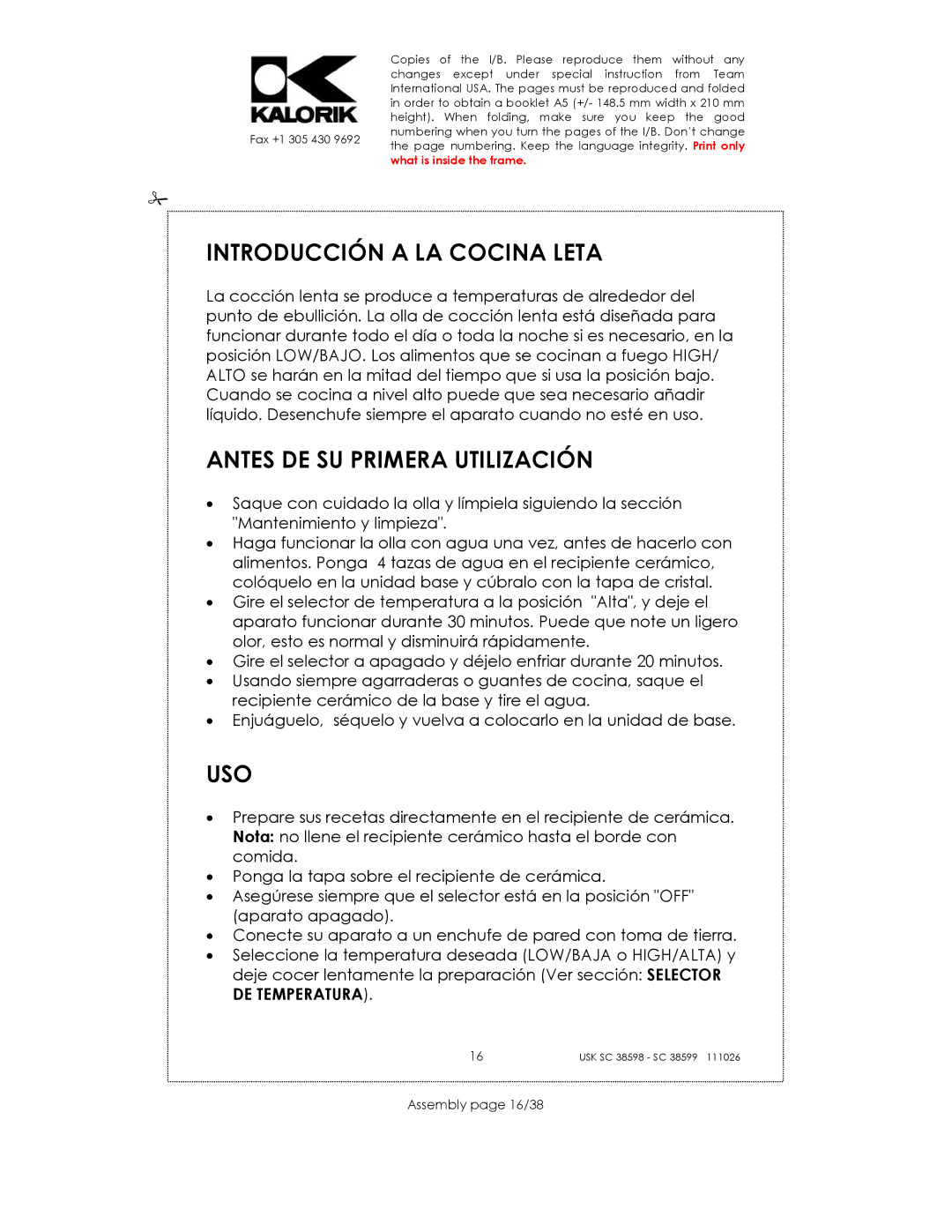 Kalorik usk sc 38598, 38599 manual Introducción a LA Cocina Leta, Antes DE SU Primera Utilización, Uso, Assembly page 16/38 