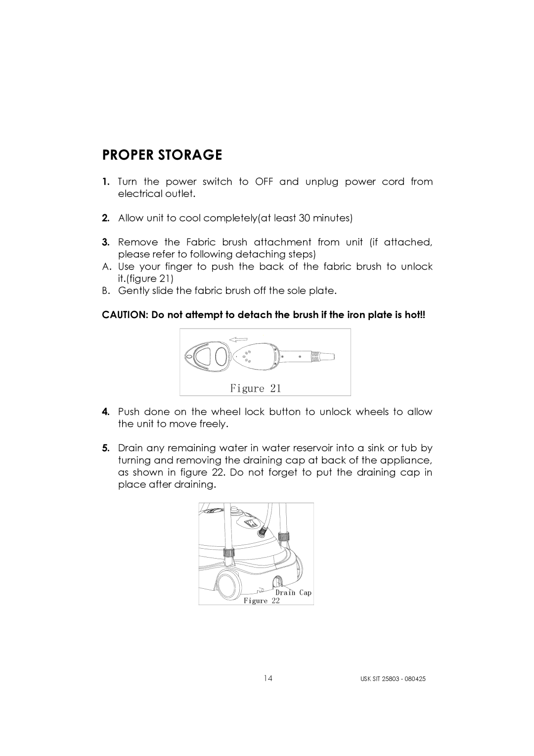 Kalorik USK SIT 25803 manual Proper Storage, Fig ure 