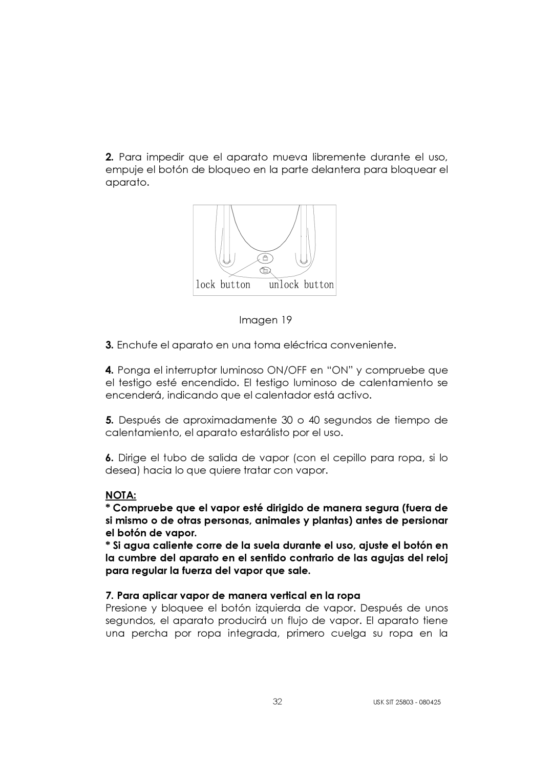 Kalorik USK SIT 25803 manual Nota 