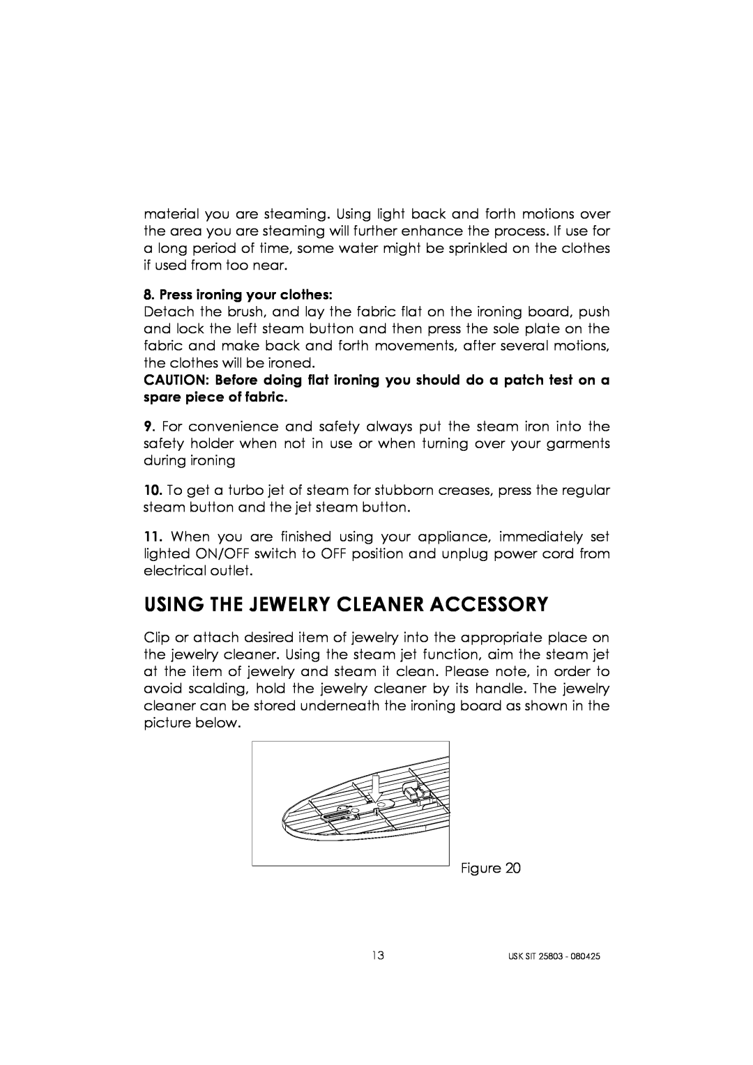 Kalorik USK SIT 25803 manual Using The Jewelry Cleaner Accessory 