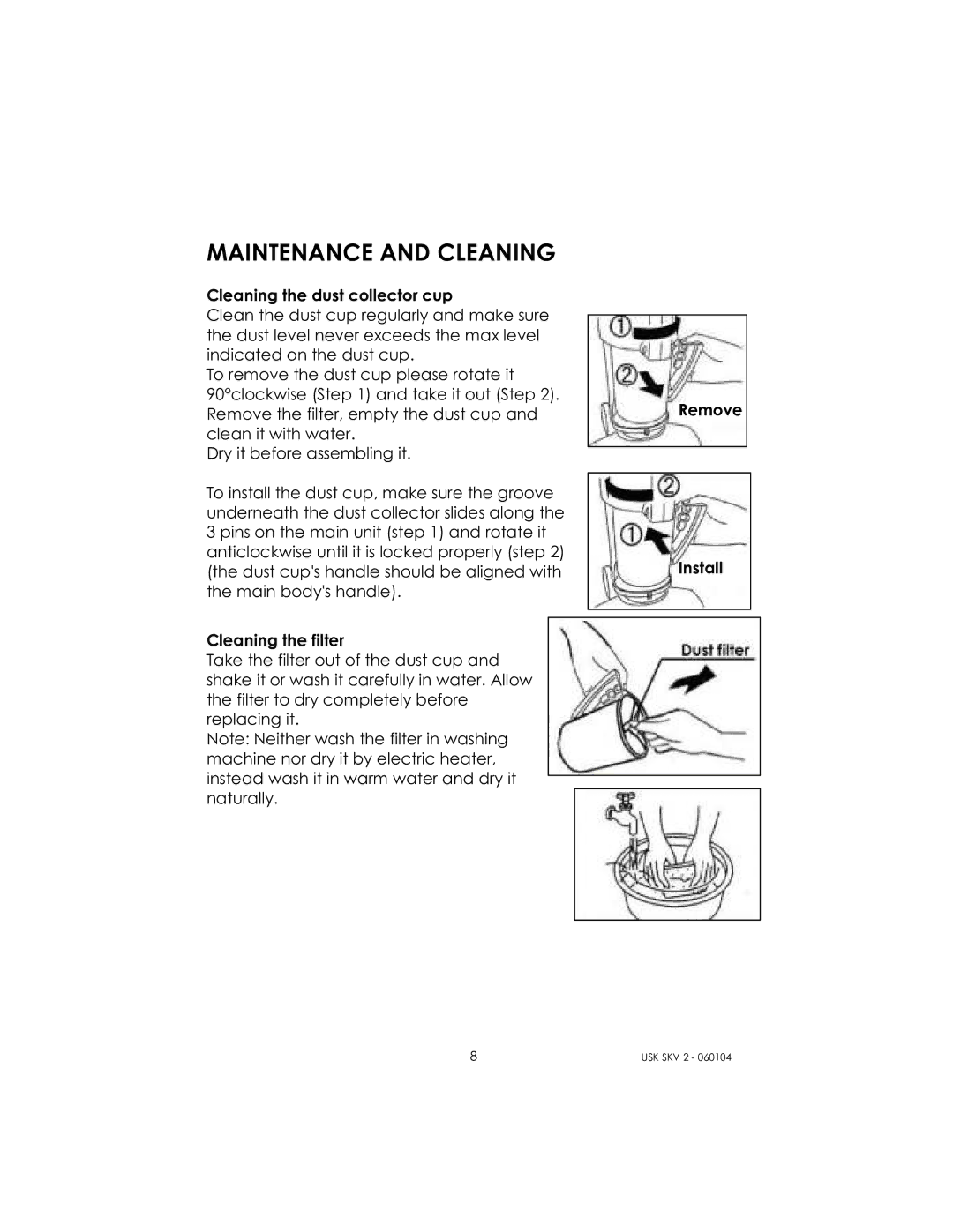 Kalorik USK SKV 2 manual Maintenance and Cleaning 