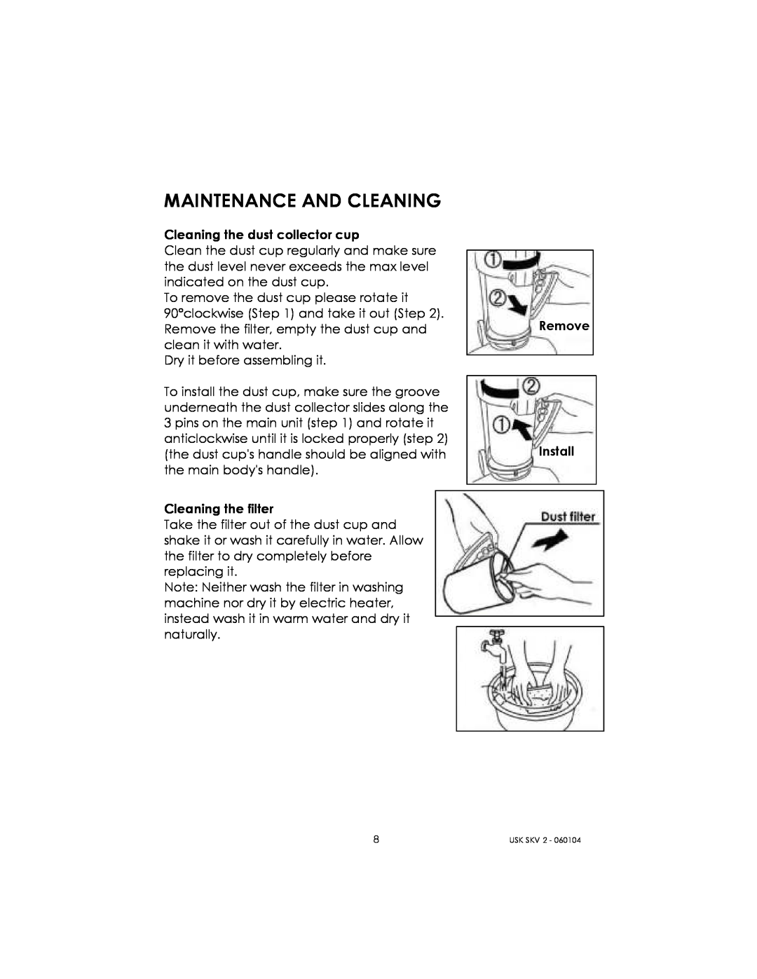 Kalorik USK SKV 2 manual Maintenance And Cleaning 