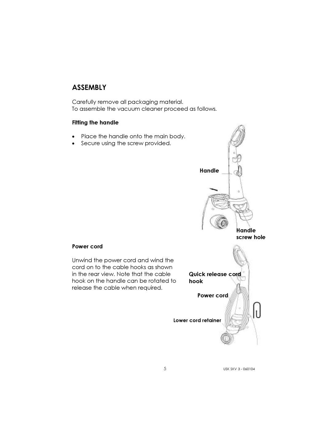 Kalorik USK SKV 3 manual Assembly 