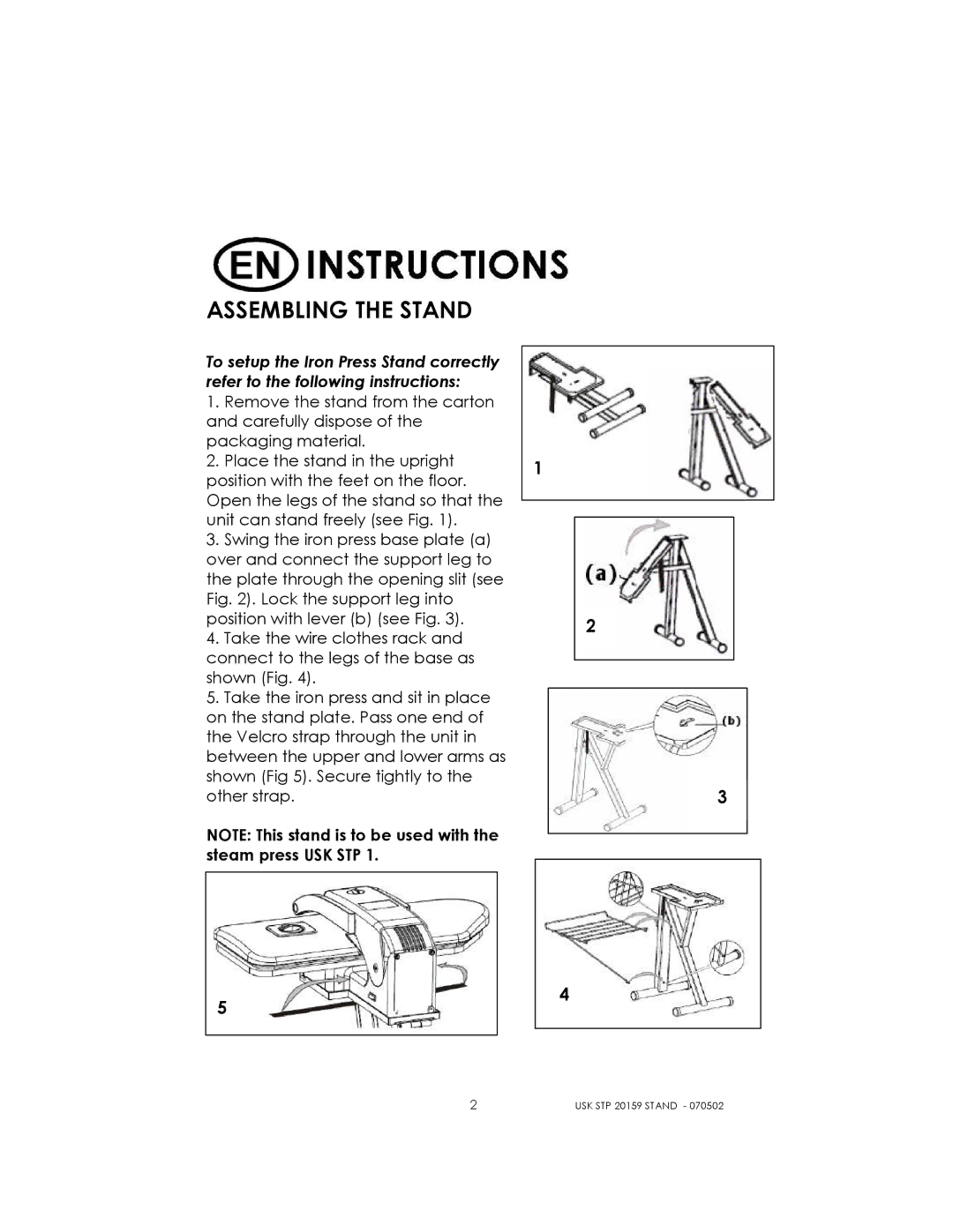 Kalorik USK STP 20159 STAND manual Assembling the Stand 