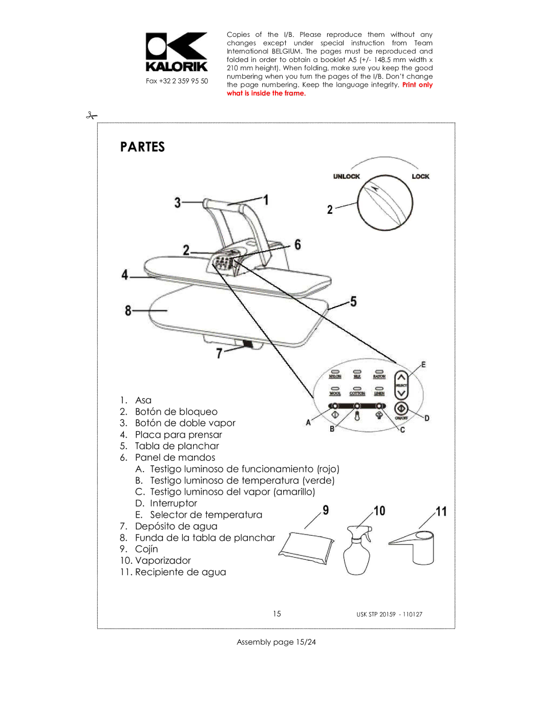 Kalorik USK STP 20159 manual Partes, Assembly page 15/24 