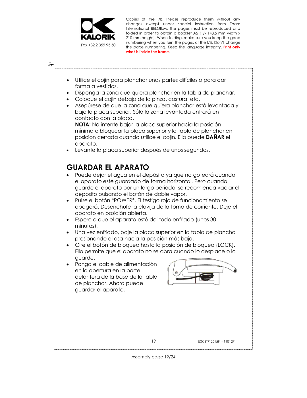 Kalorik USK STP 20159 manual Guardar EL Aparato, Assembly page 19/24 