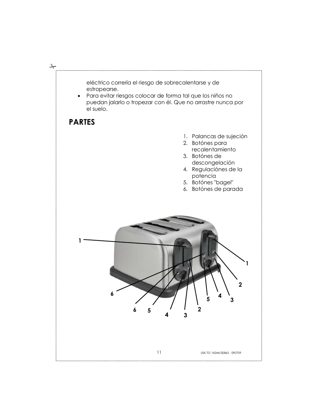 Kalorik USK TO 14244 manual Partes 