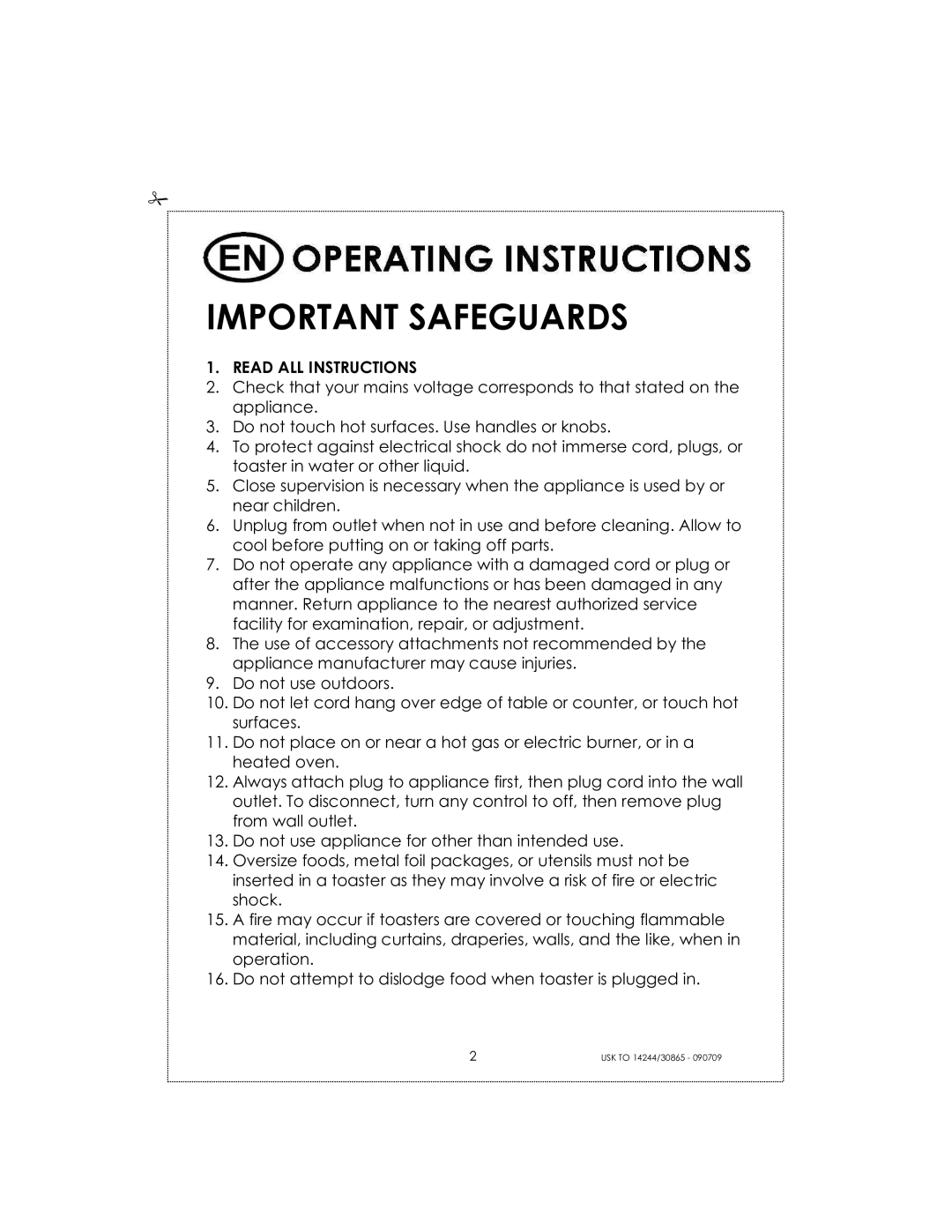 Kalorik USK TO 14244 manual Important Safeguards, Read ALL Instructions 