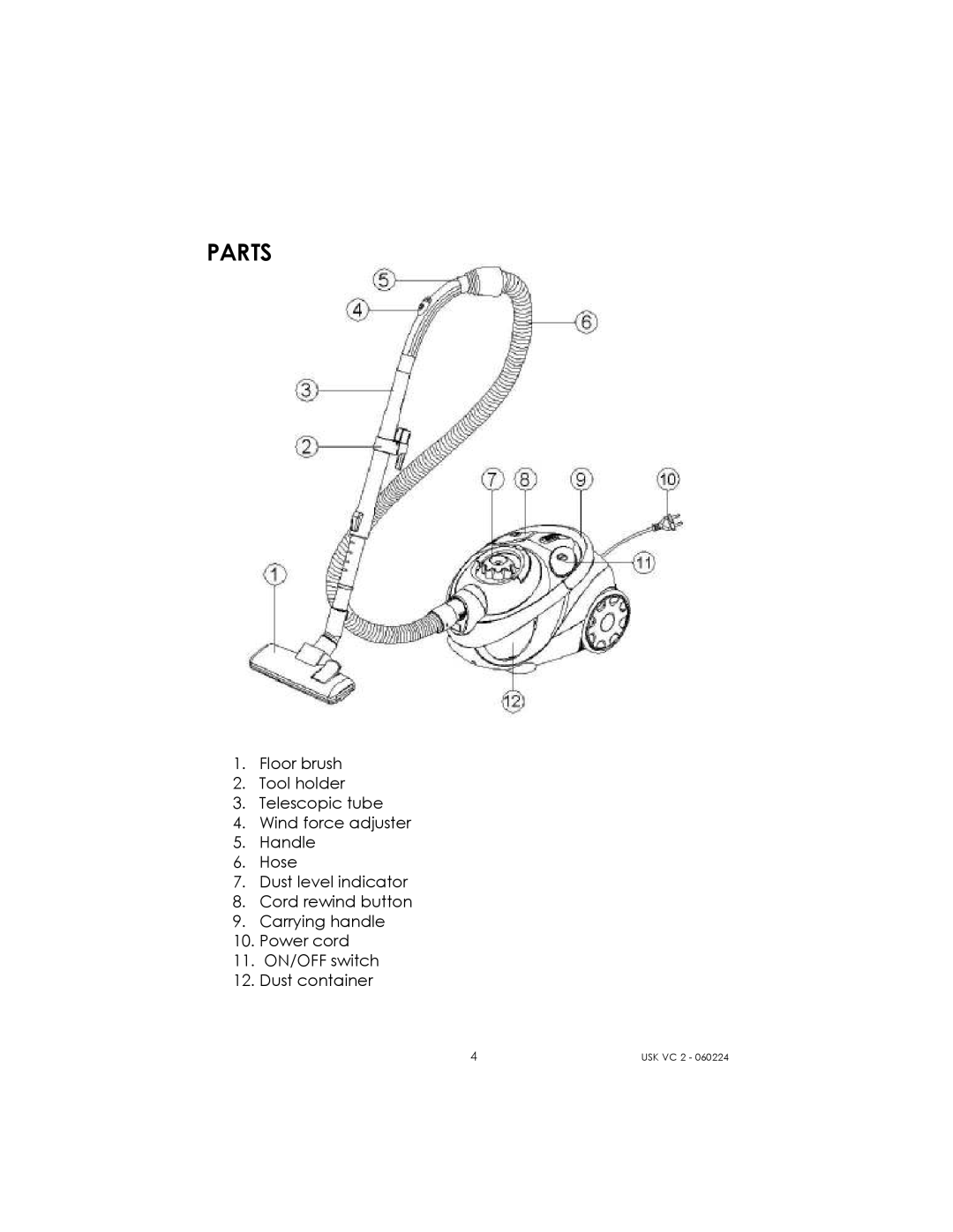 Kalorik USK VC 2 manual Parts 