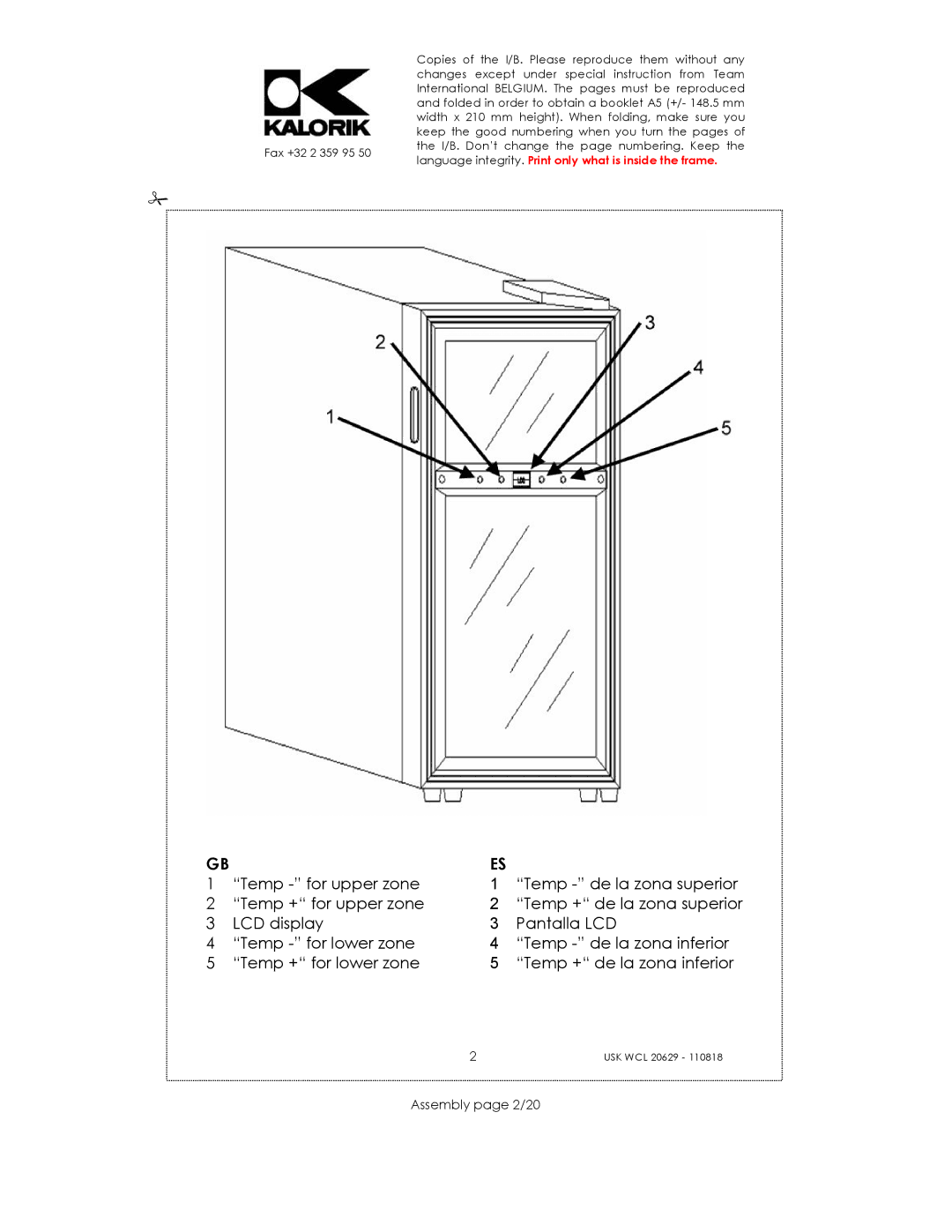 Kalorik USK WCL 20629 manual Assembly page 2/20 