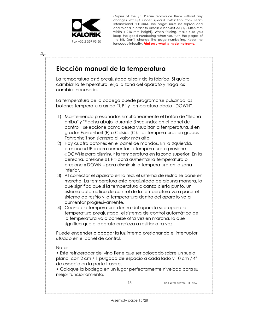 Kalorik USK WCL 32963 Elección manual de la temperatura, Assembly page 15/28 