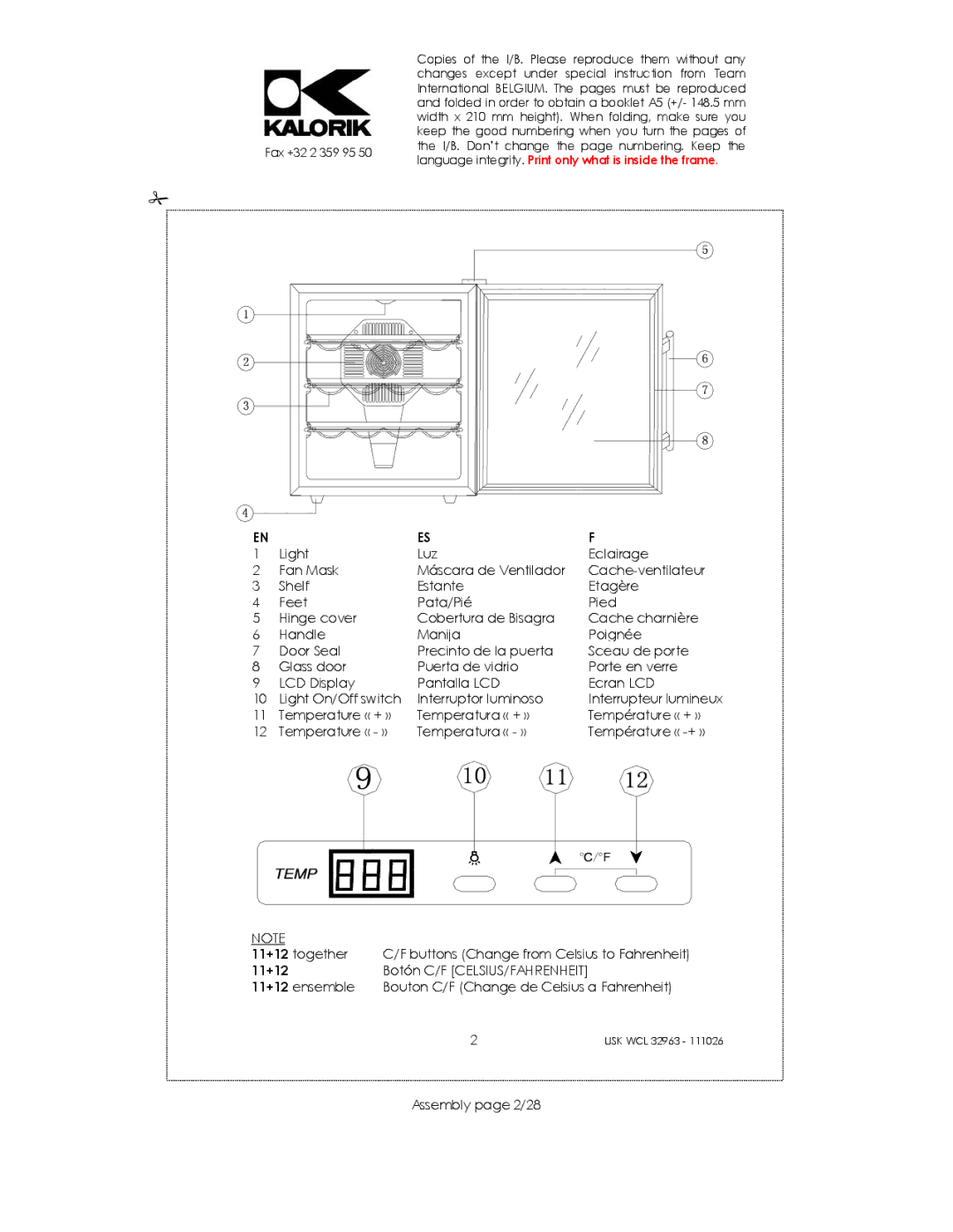 Kalorik USK WCL 32963 manual 11+12, Assembly page 2/28 