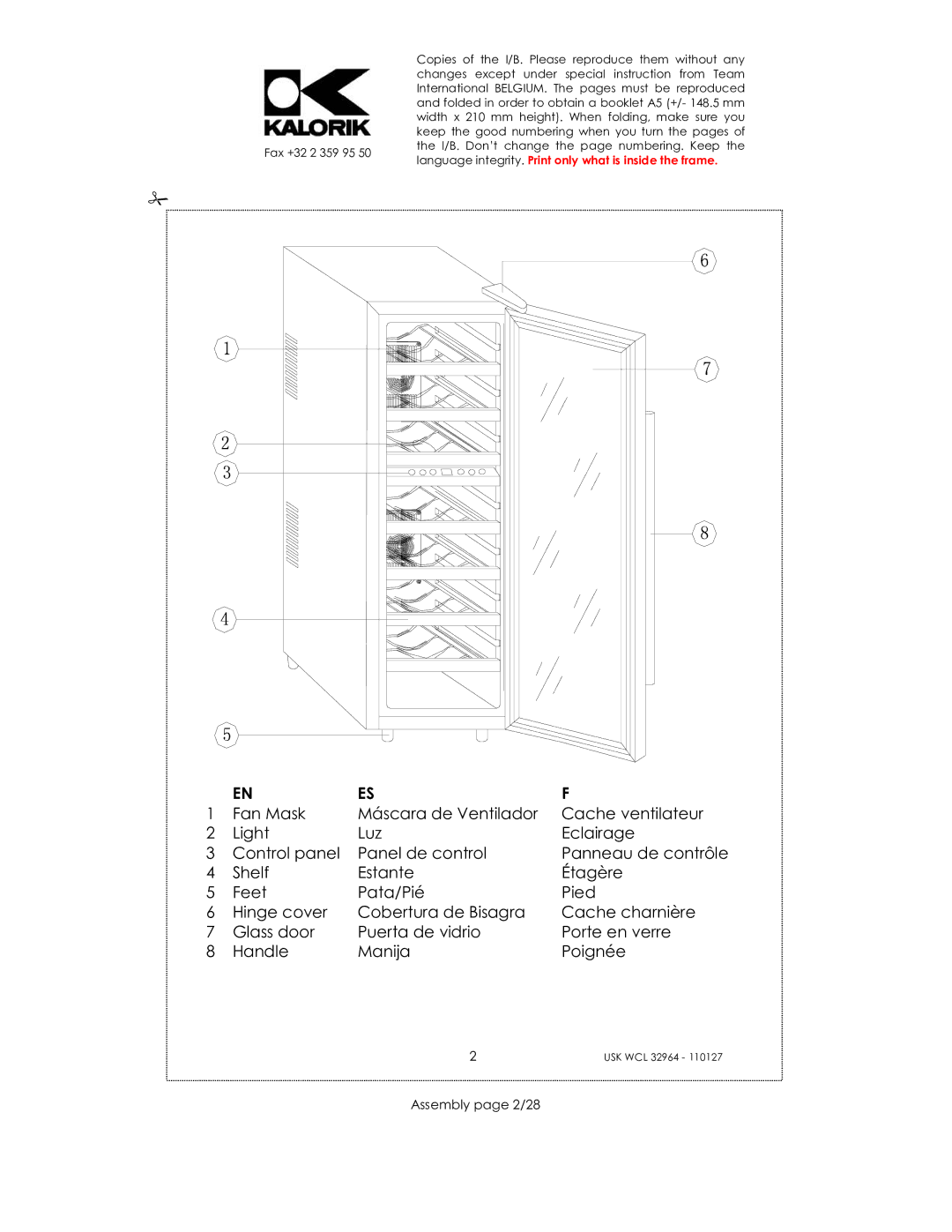 Kalorik USK WCL 32964 115V~130W manual Assembly page 2/28 