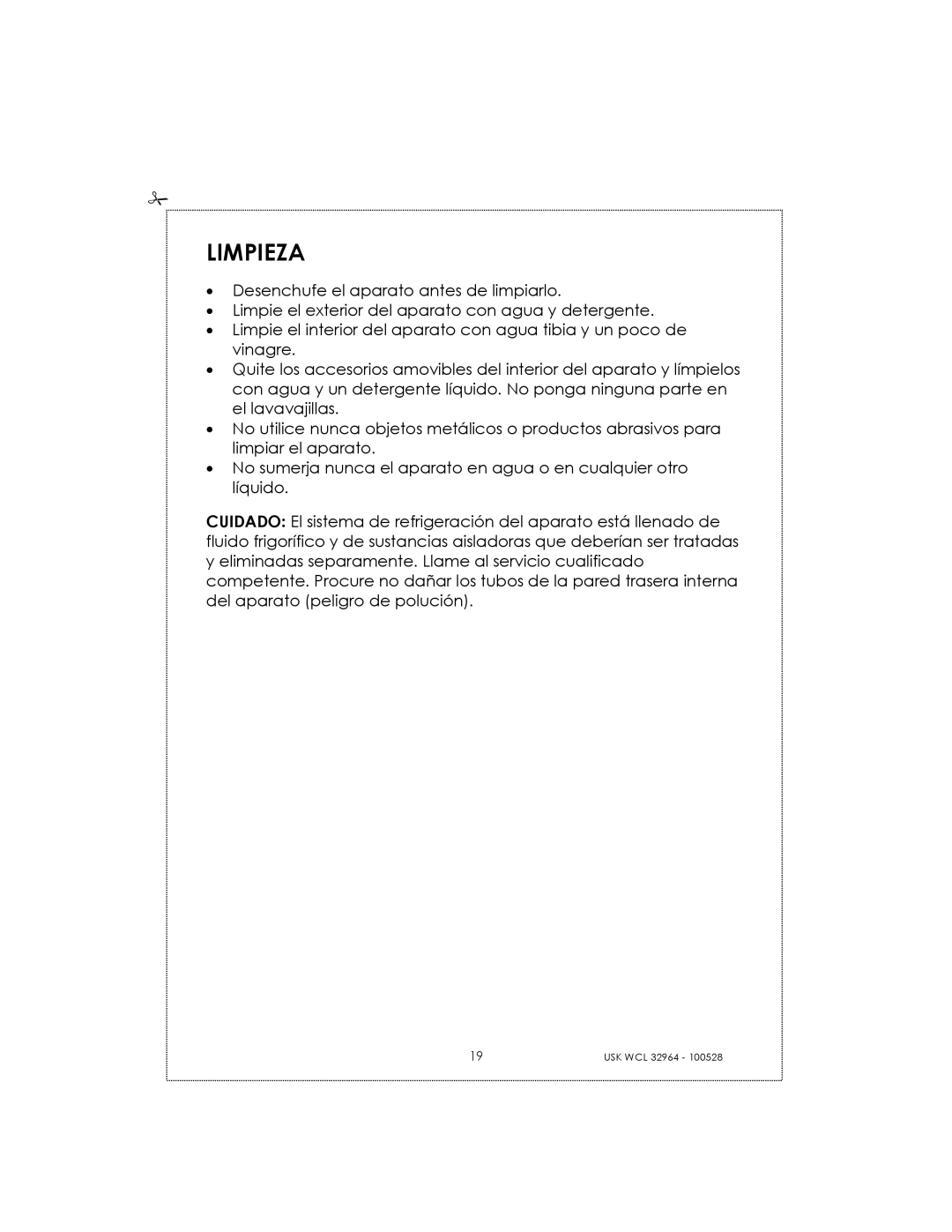 Kalorik USK WCL 32964 manual Limpieza 