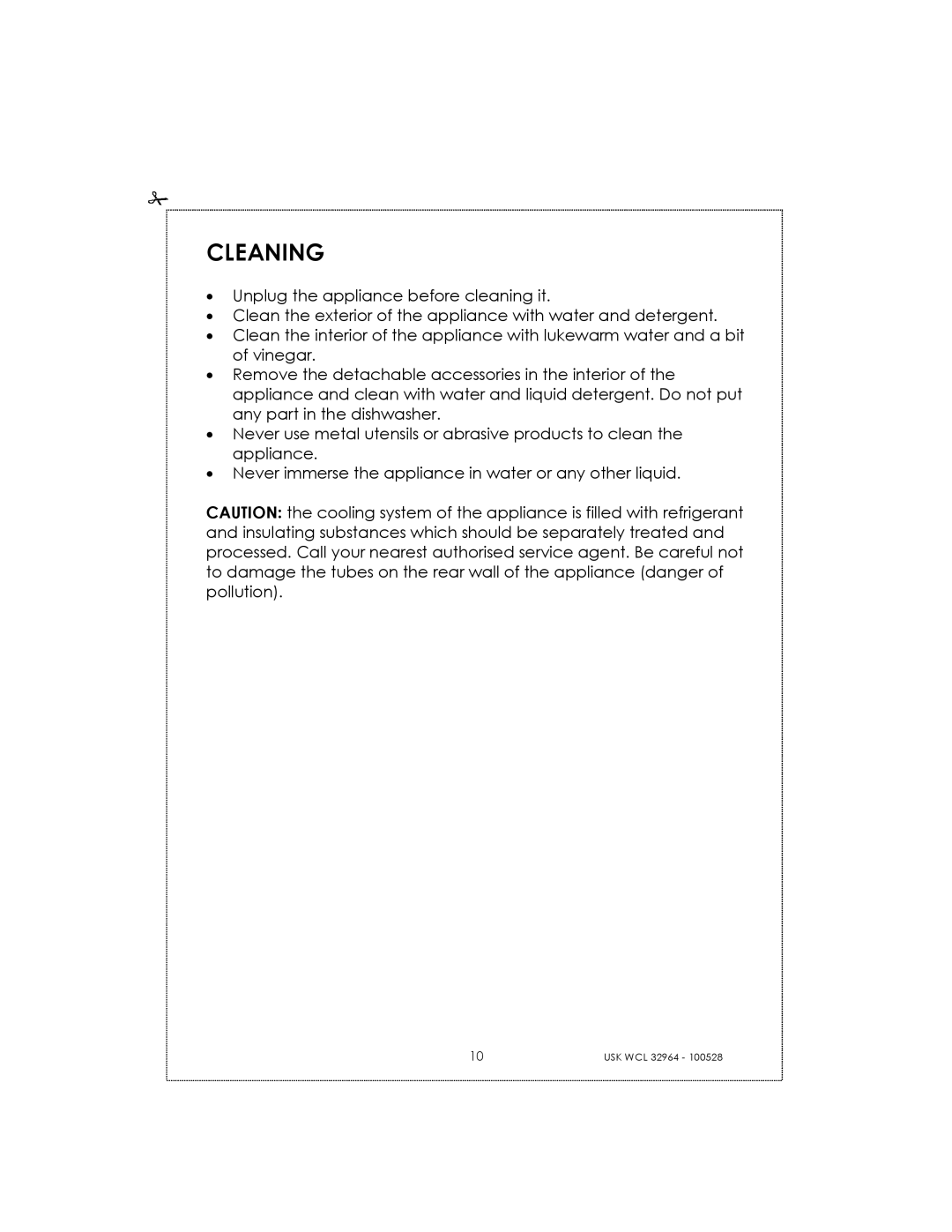 Kalorik USK WCL 32964 manual Cleaning 