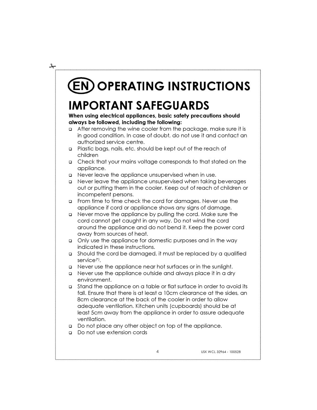 Kalorik USK WCL 32964 manual Important Safeguards 