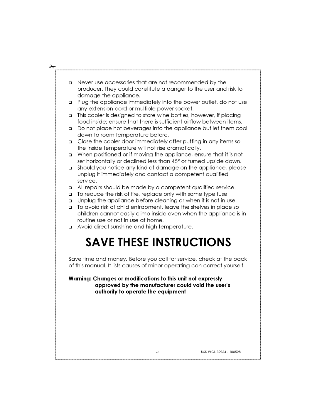 Kalorik USK WCL 32964 manual Save These Instructions 