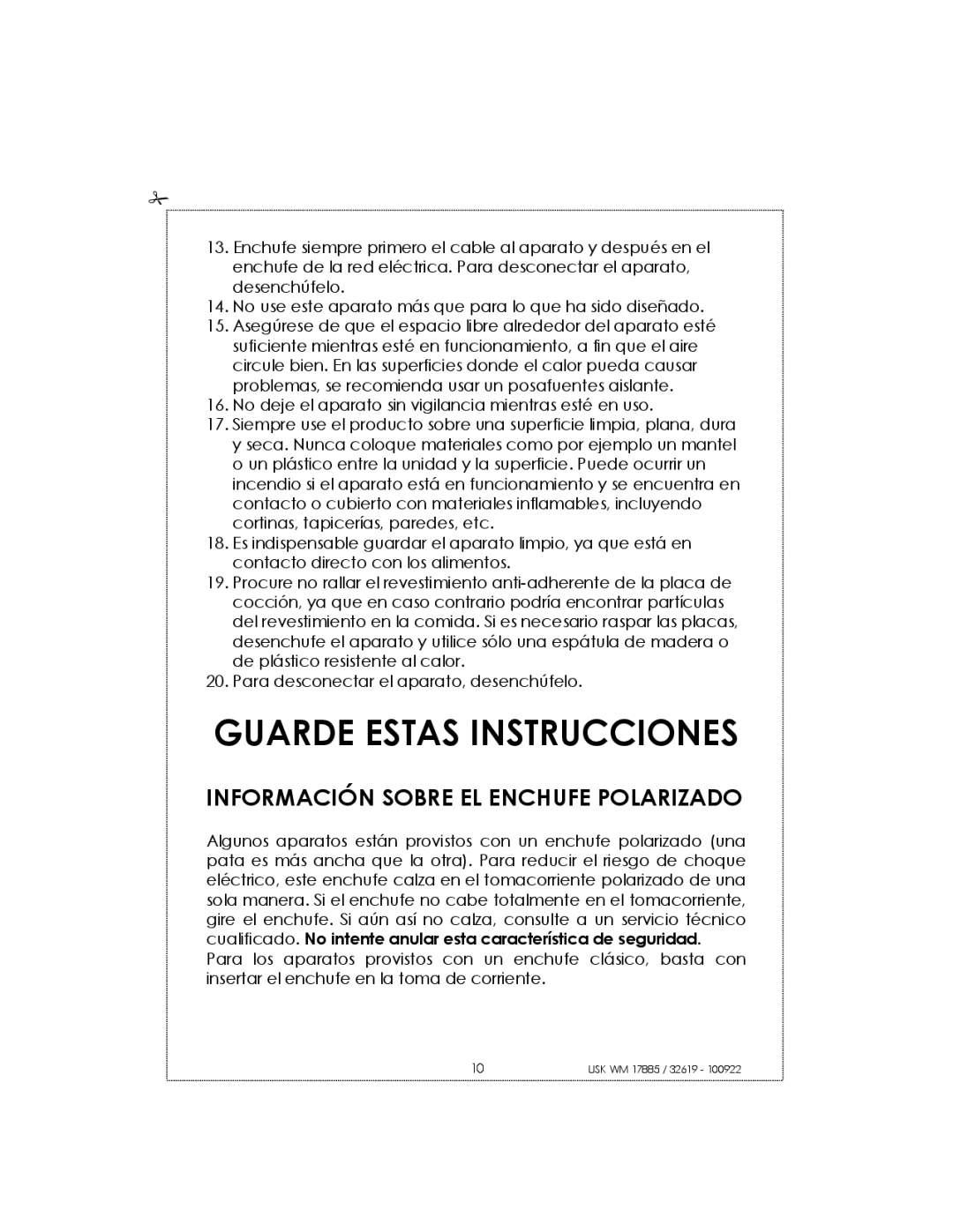 Kalorik usk wm 32619, usk wm 17885 manual Guarde Estas Instrucciones, Información Sobre EL Enchufe Polarizado 