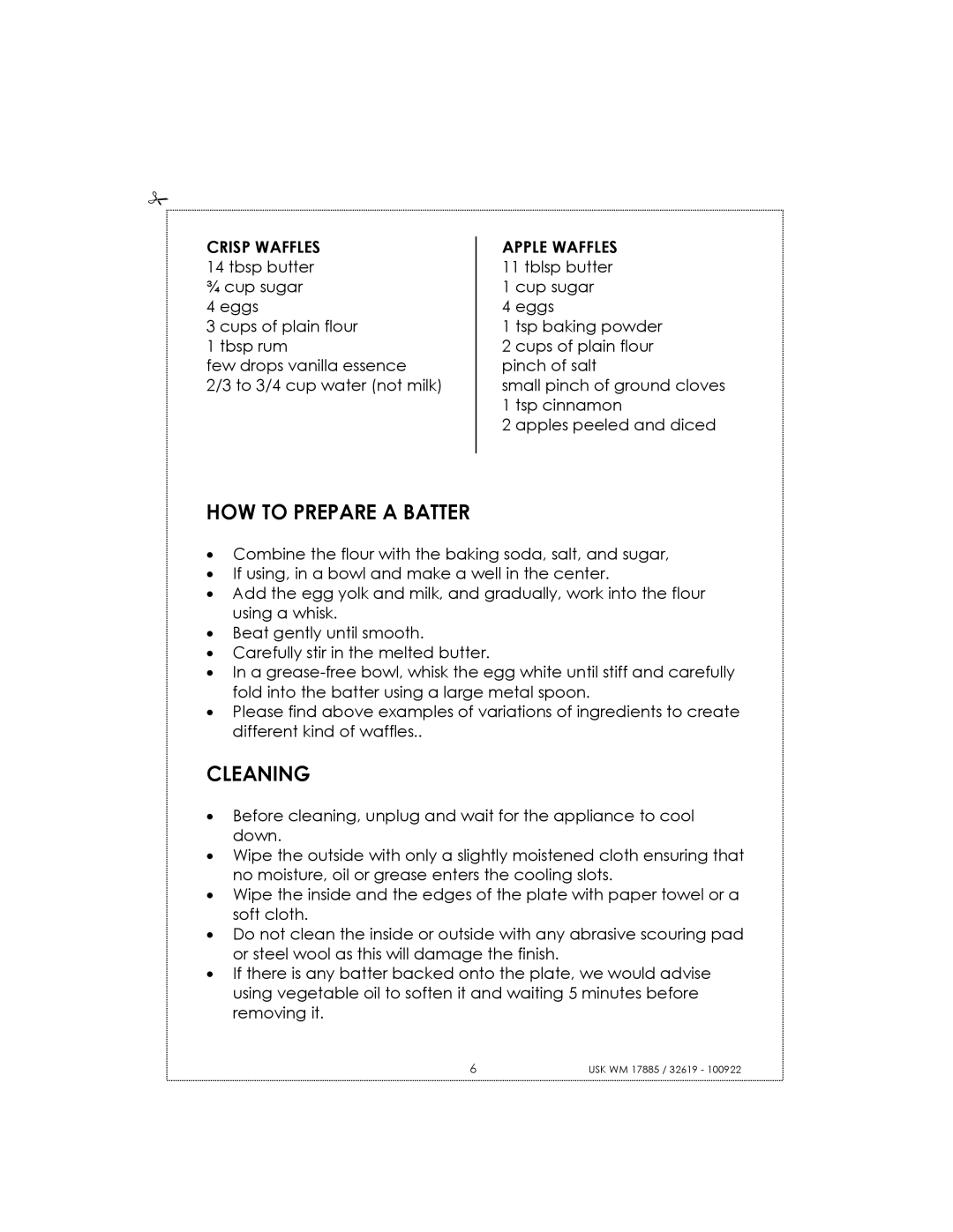 Kalorik usk wm 32619, usk wm 17885 manual HOW to Prepare a Batter, Cleaning 