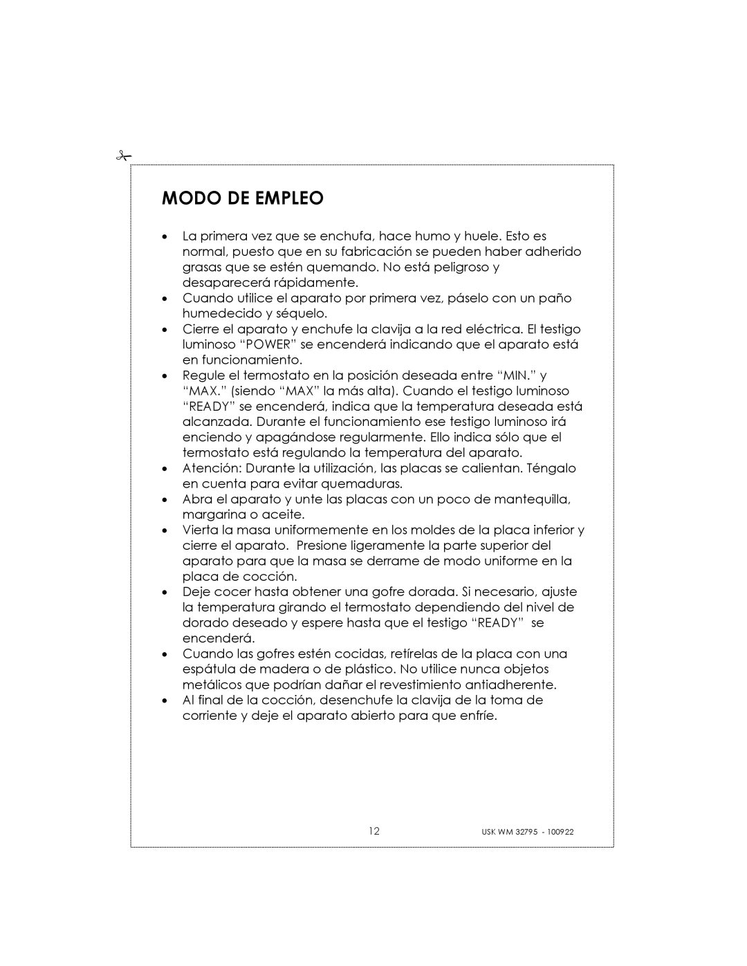 Kalorik USK WM 32795 manual Modo DE Empleo 