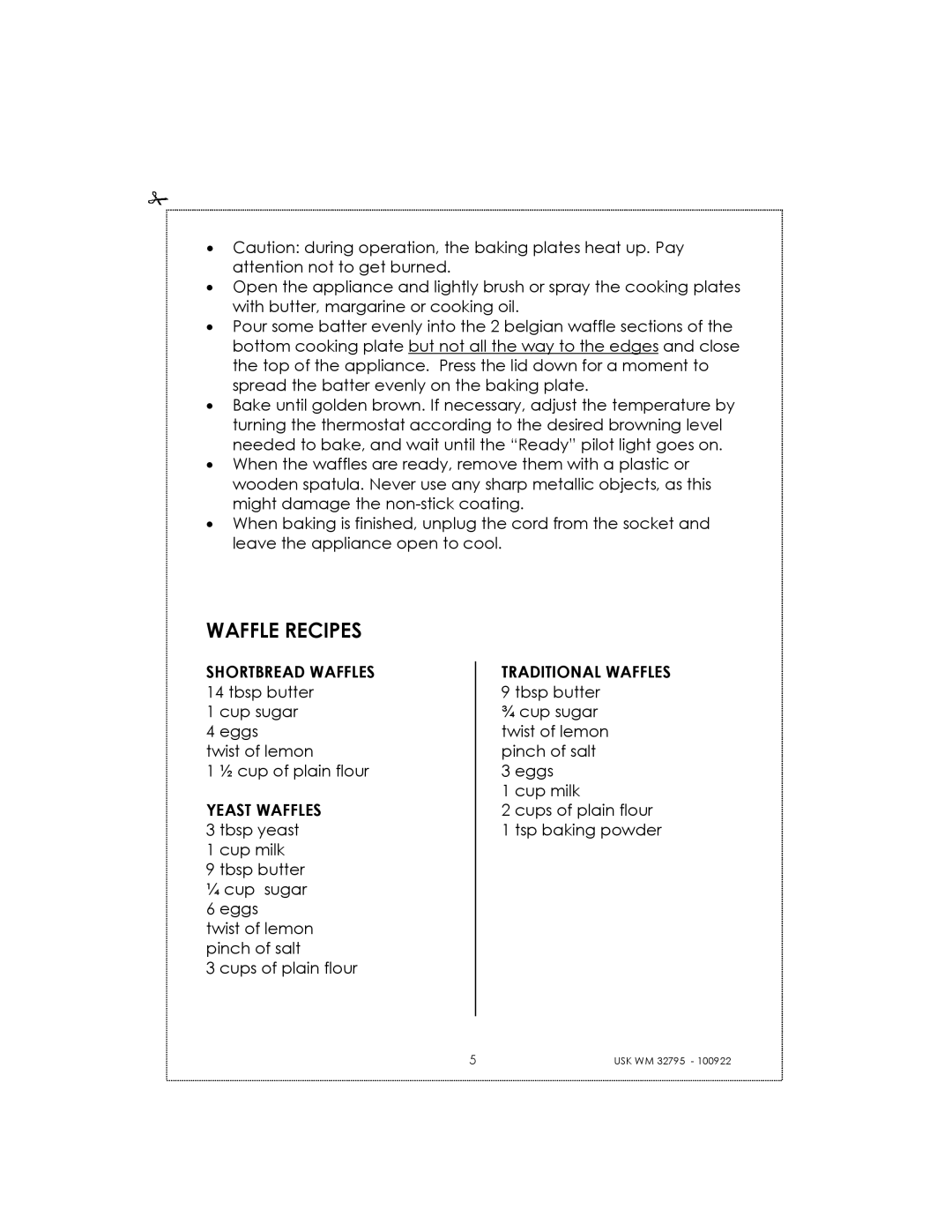 Kalorik USK WM 32795 manual Waffle Recipes 