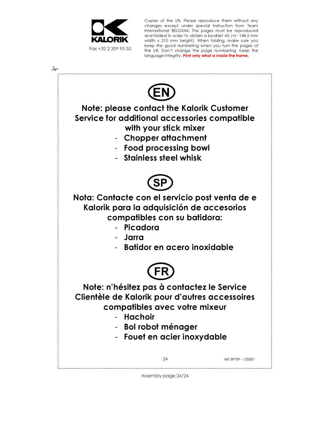 Kalorik uskms39759 manual Assembly page 24/24 