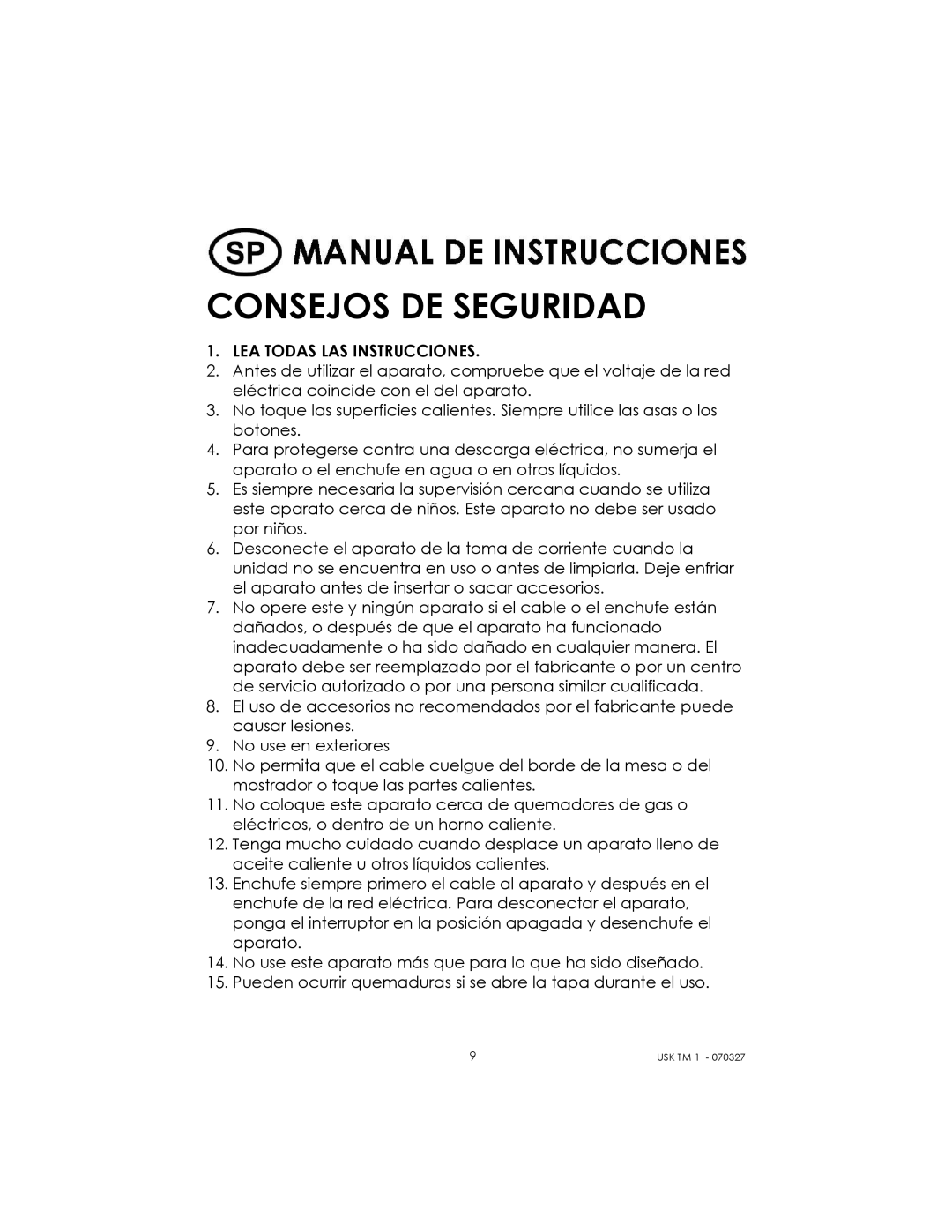 Kalorik usktm1 manual Consejos DE Seguridad 