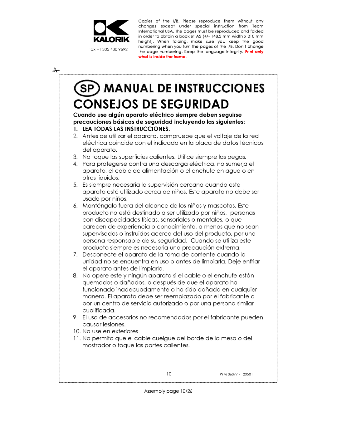 Kalorik WM 36377 manual Consejos De Seguridad, Lea Todas Las Instrucciones 