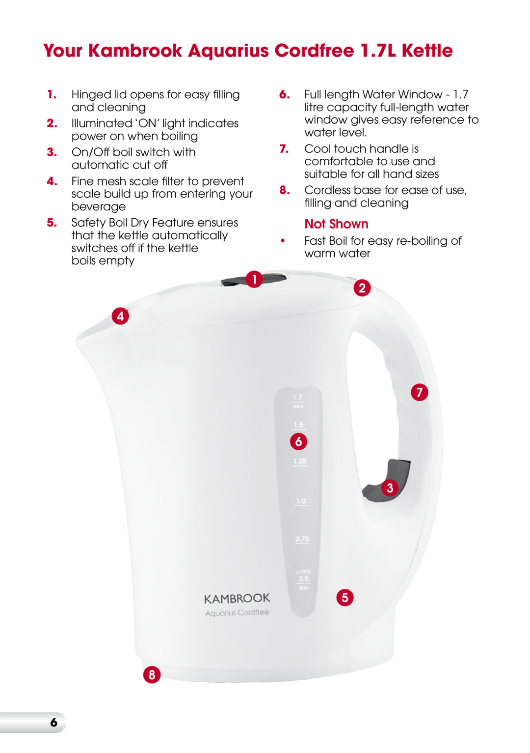 Kambrook KAK35 manual Your Kambrook Aquarius Cordfree 1.7L Kettle 