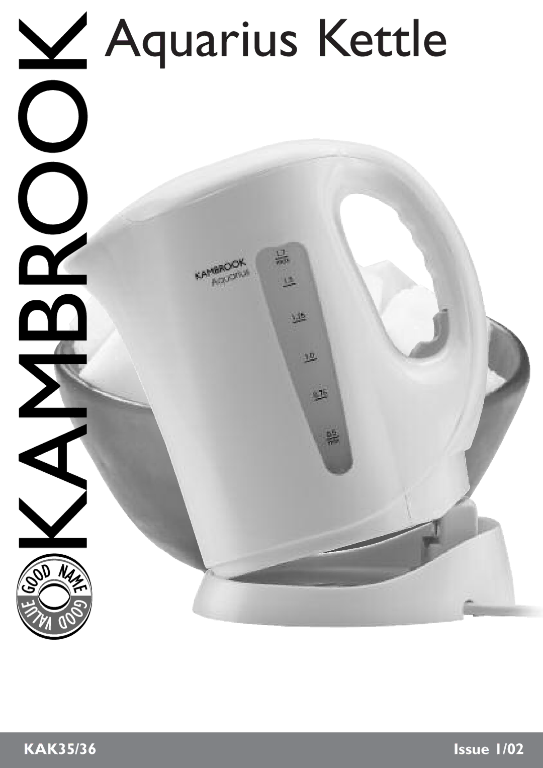 Kambrook KAK35, KAK36 manual Aquarius Kettle 