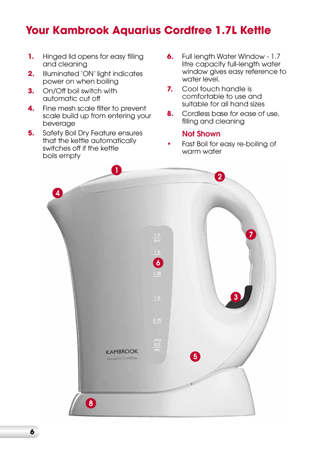 Kambrook KAK36 manual Your Kambrook Aquarius Cordfree 1.7L Kettle 