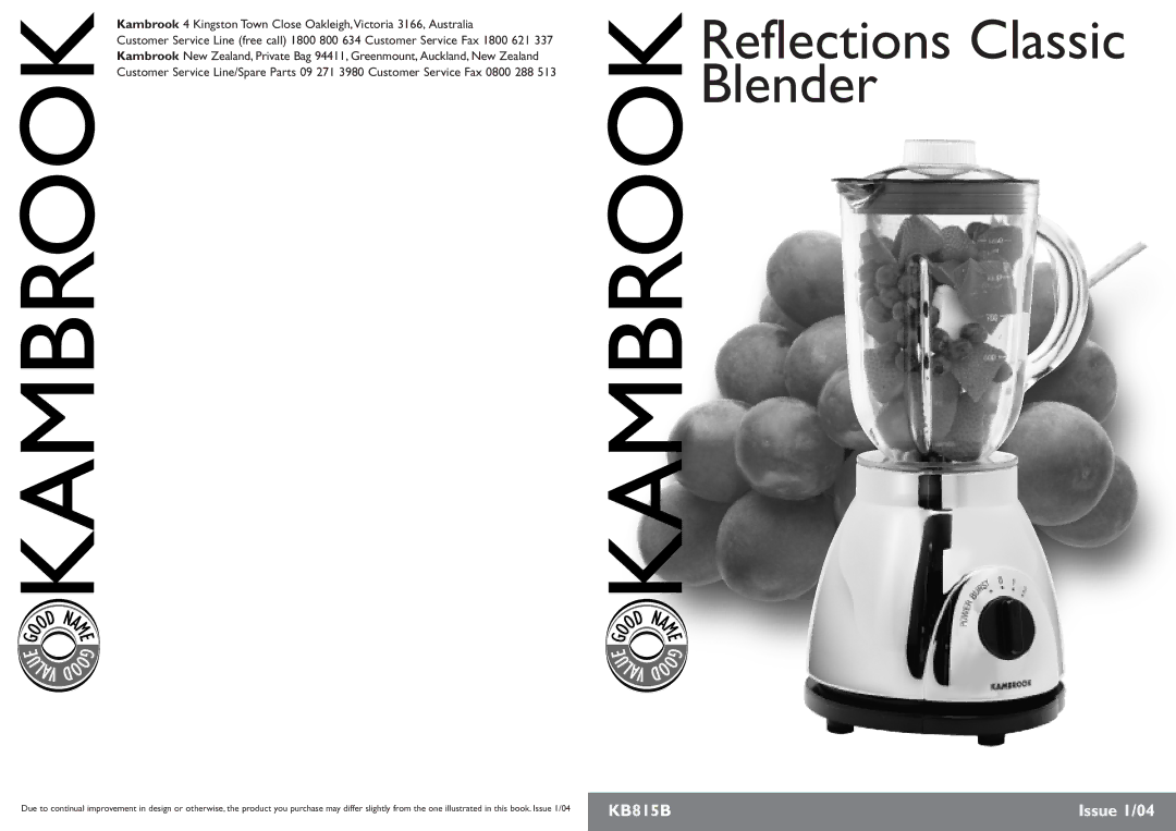 Kambrook KB815B manual Reflections Classic Blender 