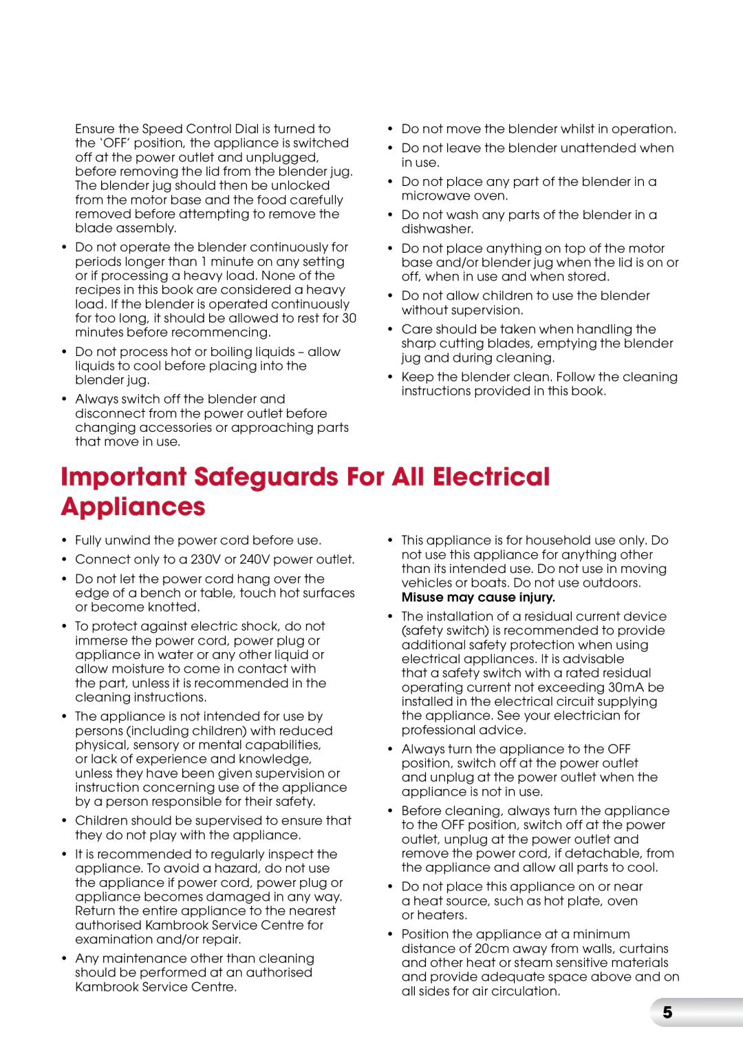 Kambrook KBL120, KBL180 manual Important Safeguards For All Electrical Appliances 