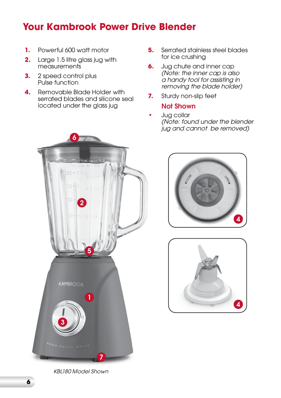 Kambrook KBL180, KBL120 manual Your Kambrook Power Drive Blender, Jug collar 