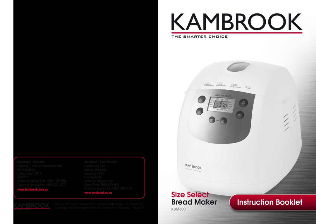 Kambrook KBM300 manual Size Select, Bread Maker, Instruction Booklet 